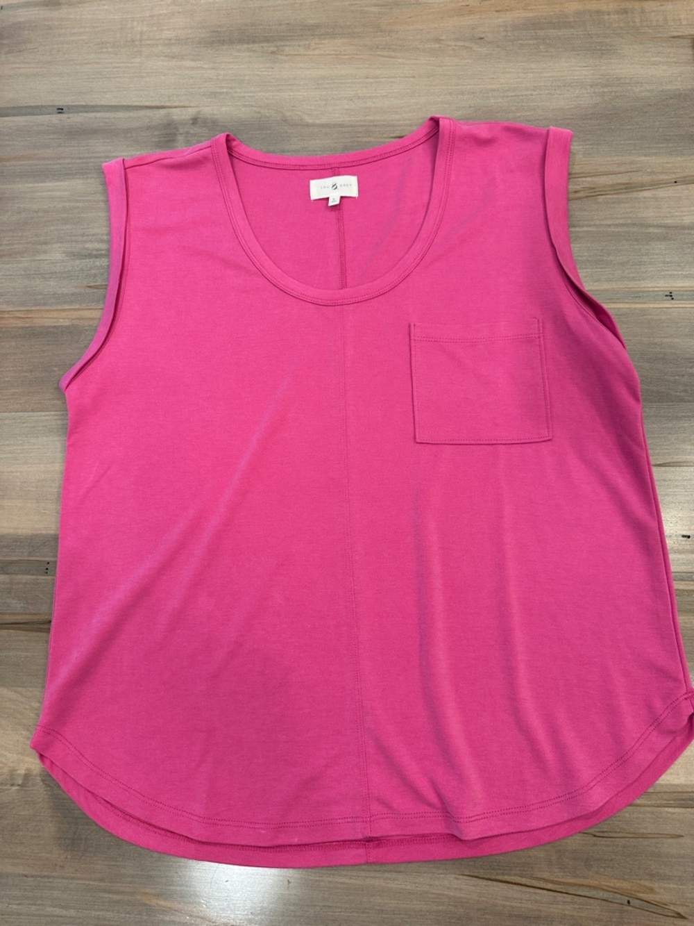 Lou & Grey Bright Pink Scoop Neck Tank with Chest Pocket